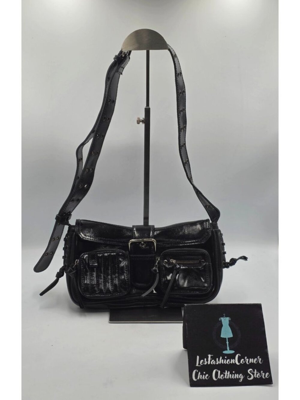 Free People Women's Black Leather High Speed Croosbody Shoulder Bag Sz S 3932 - Picture 4 of 16